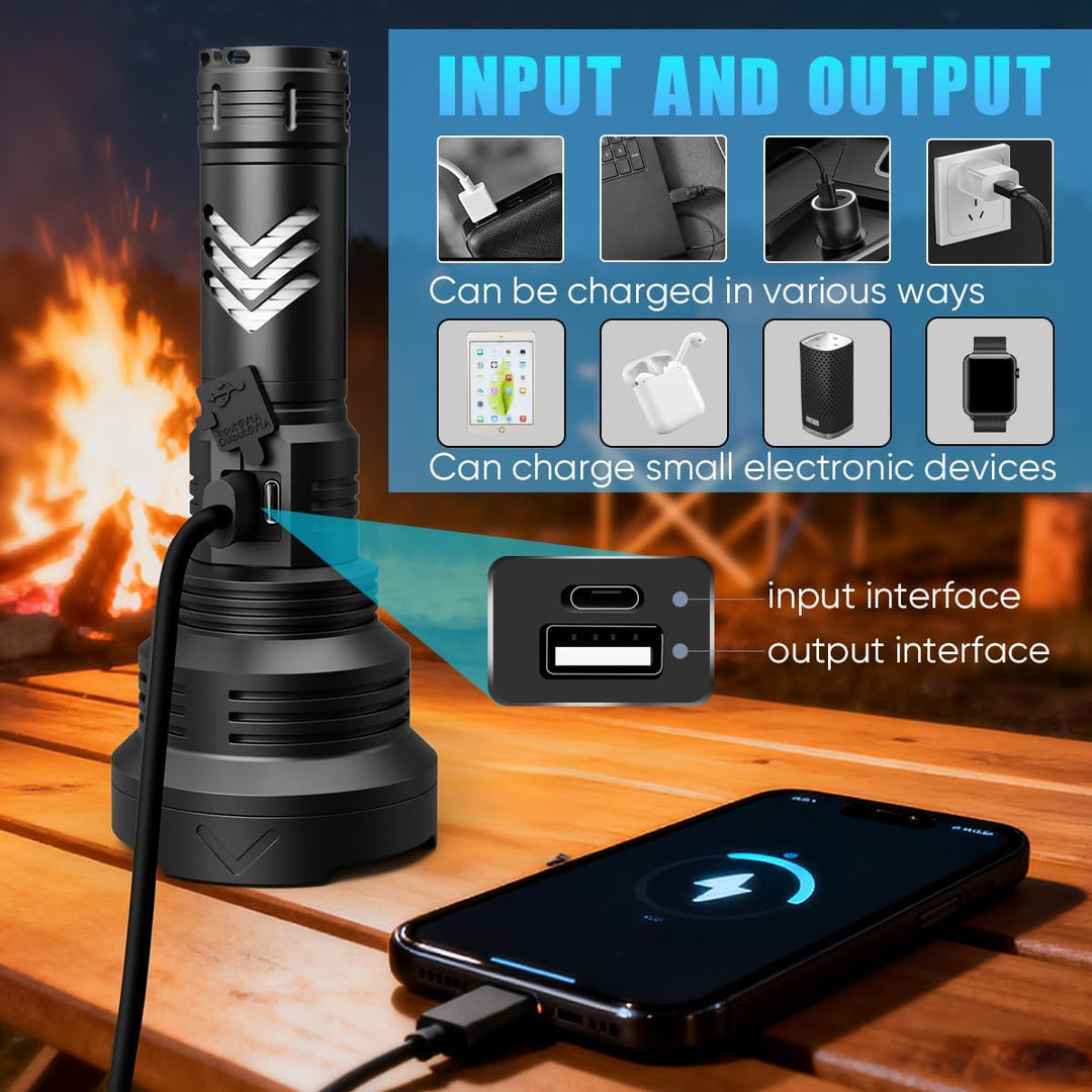WholeFire LED Taschenlampe Extrem Hell 100000 Lumens, XHP90 USB Aufladbar Taschenlampen, 5 Modi Takt