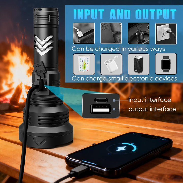 WholeFire LED Taschenlampe Extrem Hell 100000 Lumens, XHP90 USB Aufladbar Taschenlampen, 5 Modi Takt