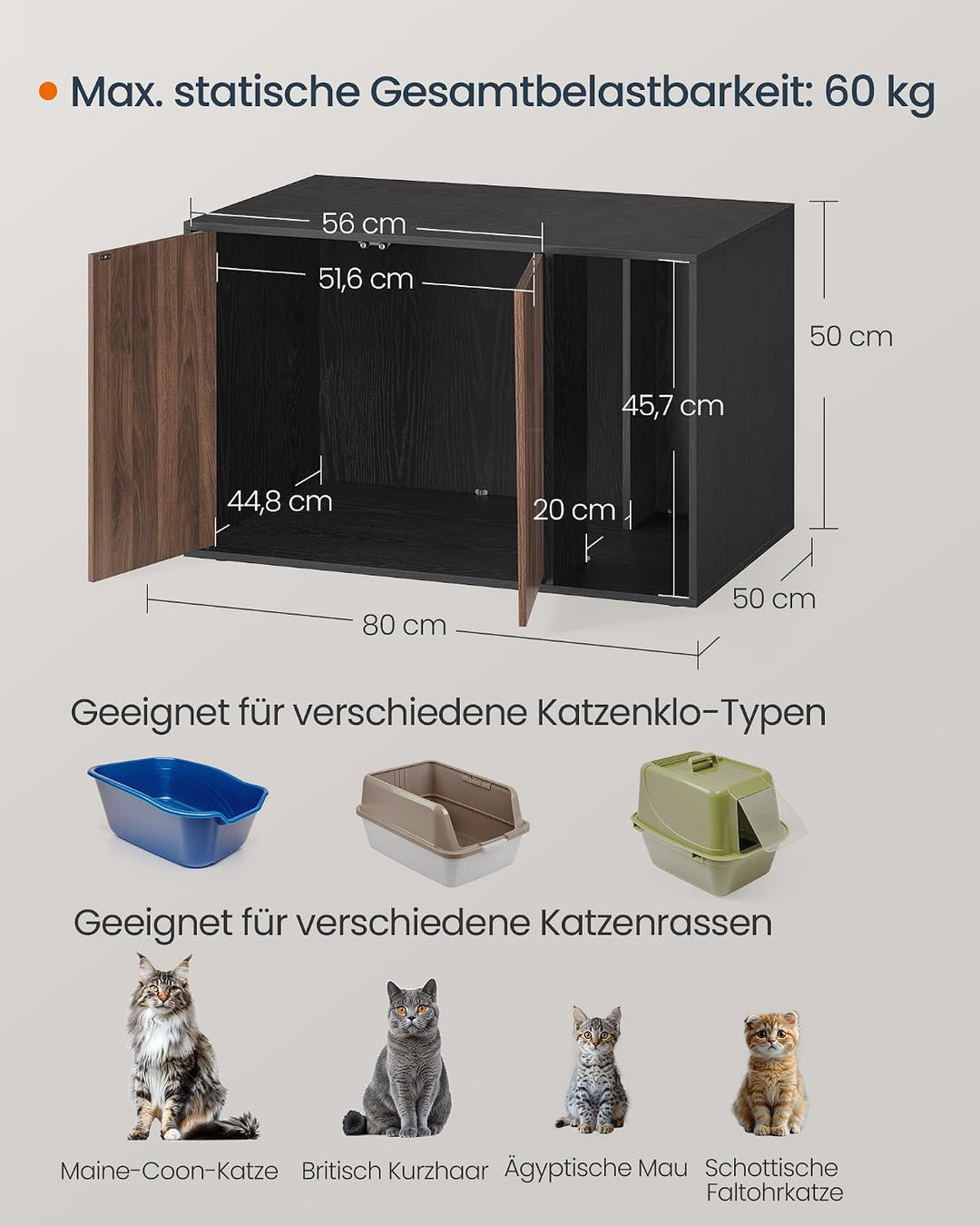 SONGMICS Home Katzenklo-Schrank, Toolless-Technologie, superschnelle werkzeuglose Montage, Katzenhau