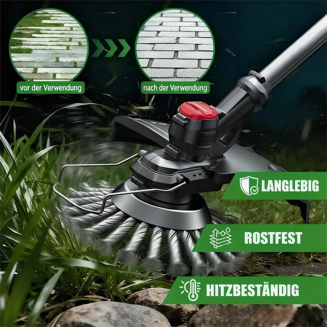 Profi Unkrautbürste für Freischneider, Wildkrautbürste für Motorsense, Ersatztrimmaufsatz für Rasenm