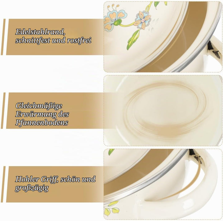 ABOOFAN Emaille-suppentopf Binauraler Eintopftopf Haushaltssuppentopf Flachboden- Suppentopf Emaille