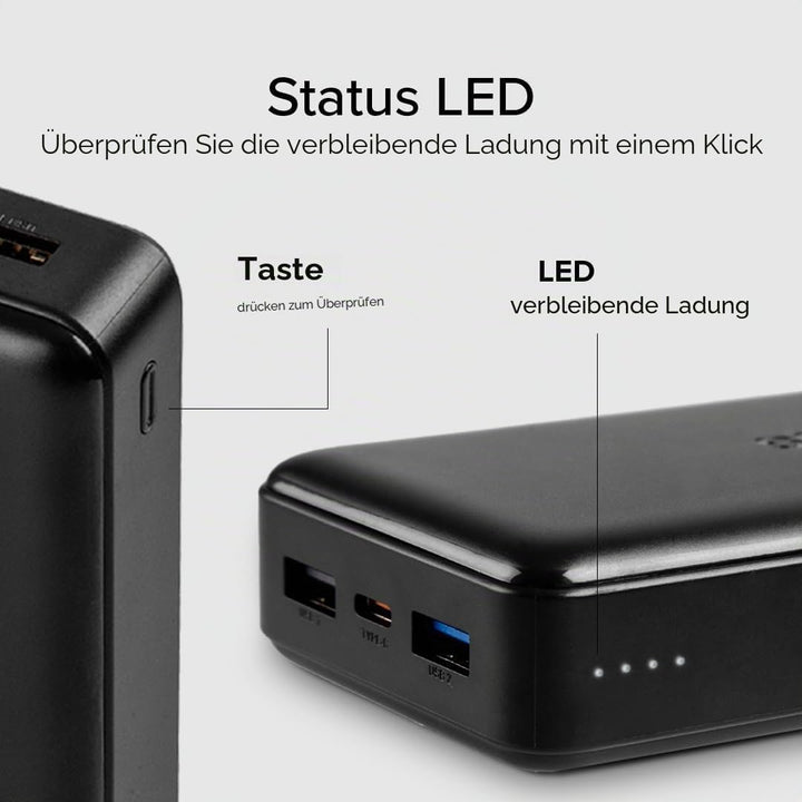 SBS Power Bank Ladegerät 20000 mAh, 1 x 10W USB-A Port und 1 x 5W, 1 x 10W USB-C, schlank, leicht, l