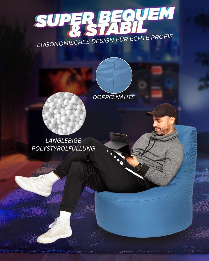 PATCH HOME Gamer Sessel mit Reissverschluss Lounge Kissen Sitzsack Sitzkissen Bean Bag In & Outdoor