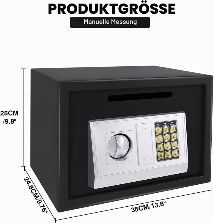 16L Tresor Feuerfest Wasserdicht Möbeltresor mit Zahlenschloss und 2 Schlüssel Eisenstahl Safe Wandt