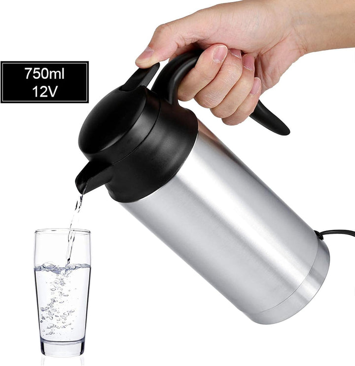 Auto Wasserkocher, 750 ml 12V Elektrische Wasserkocher mit Zigarettenanzünder, Edelstahl Auto Heizbe