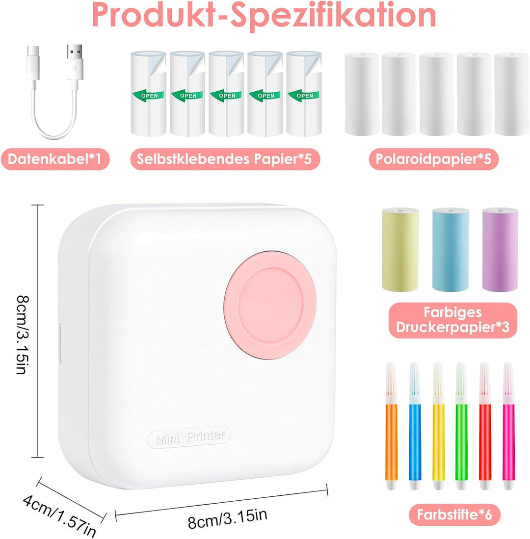GuKKK Mini-Fotodrucker, Thermodrucker, tragbarer Sofortbilddrucker, Mini-Fotodruck vom Handy, Thermo