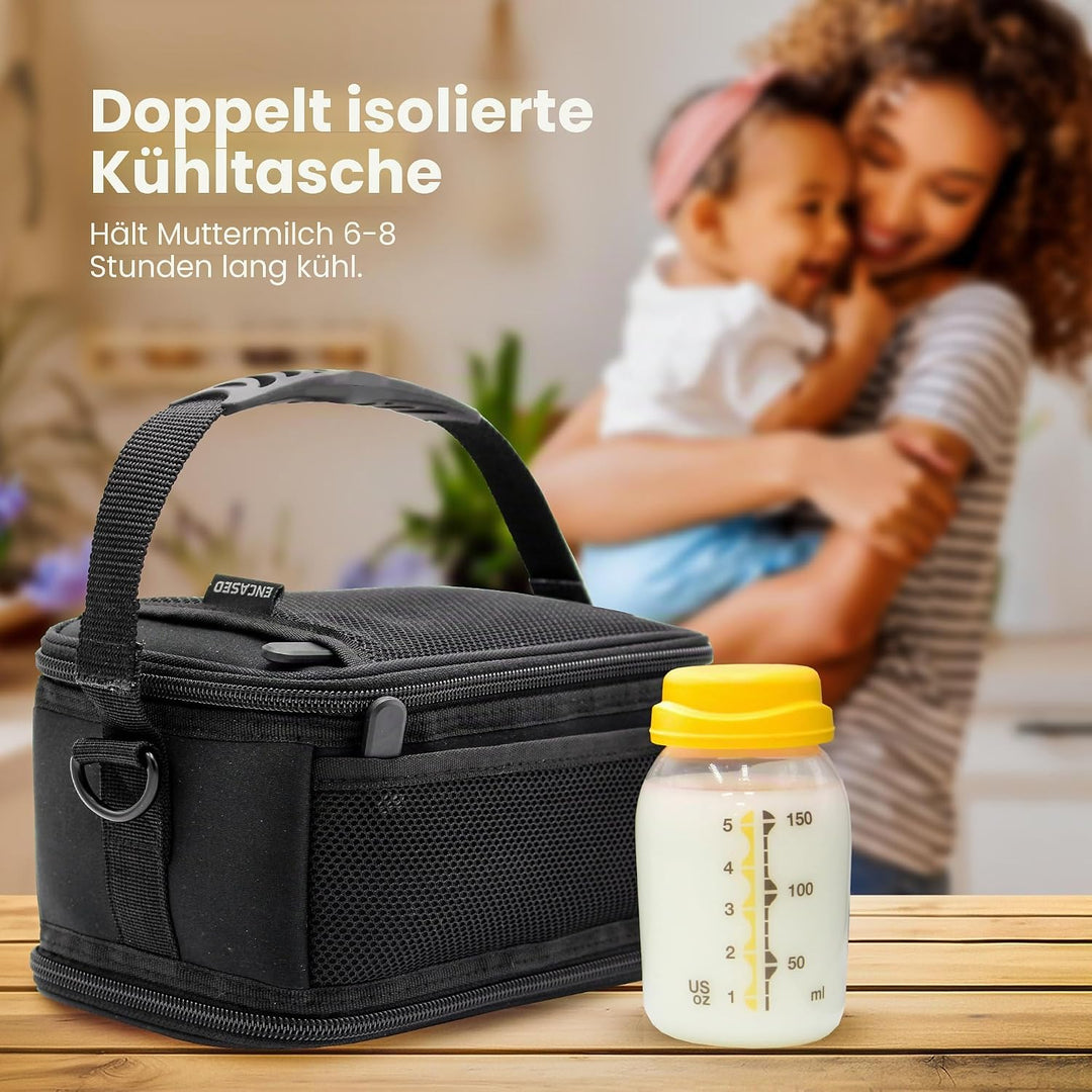 ENCASED Isoliertasche für Muttermilch – Passend für 6 Medela Express Flaschen, Kühltasche mit integr