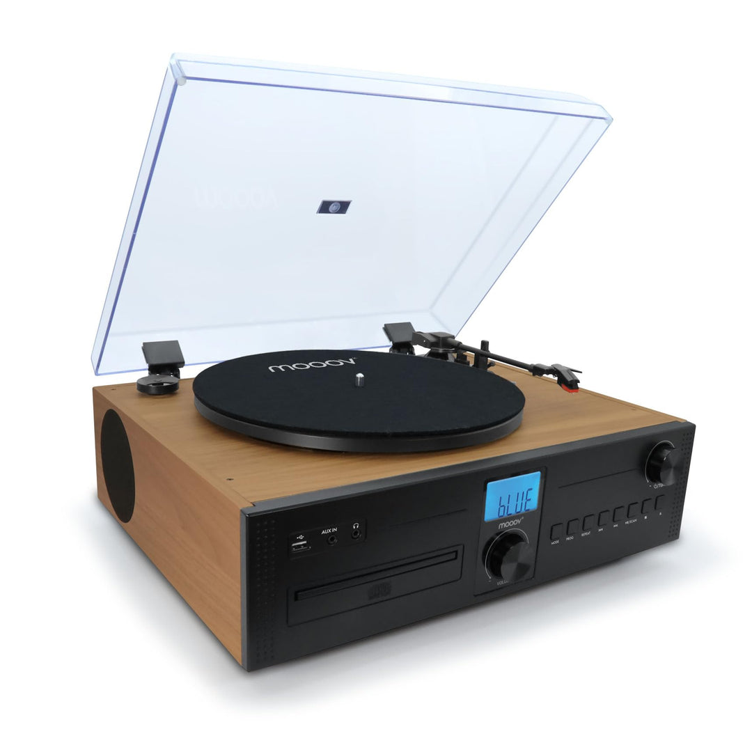 Mooov 477365 HiFi-Mikrosystem mit Radio, CD-Player und Vinyl-Plattenspieler mit 33, 45, 78 U/min, Bl