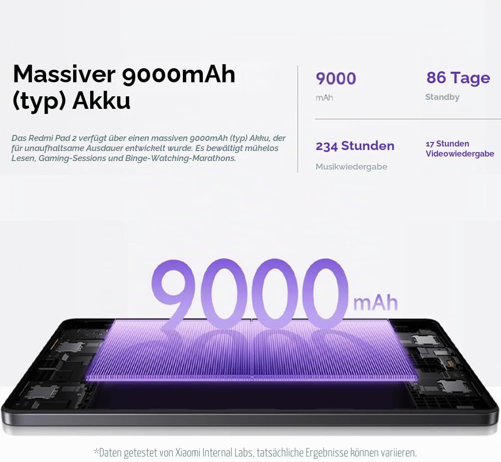 XIAOMI Redmi Pad 2 8 GB + 256 GB Tablet, 11 Zoll 2,5K 90 Hz Display, Mediatek Helio G100 Ultra, Lila