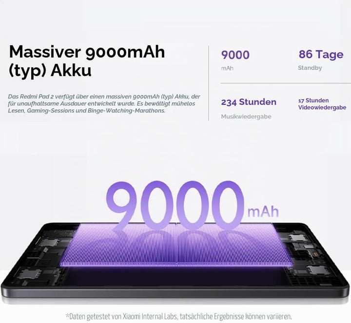 XIAOMI Redmi Pad 2 8 GB + 256 GB Tablet, 11 Zoll 2,5K 90 Hz Display, Mediatek Helio G100 Ultra, Lila