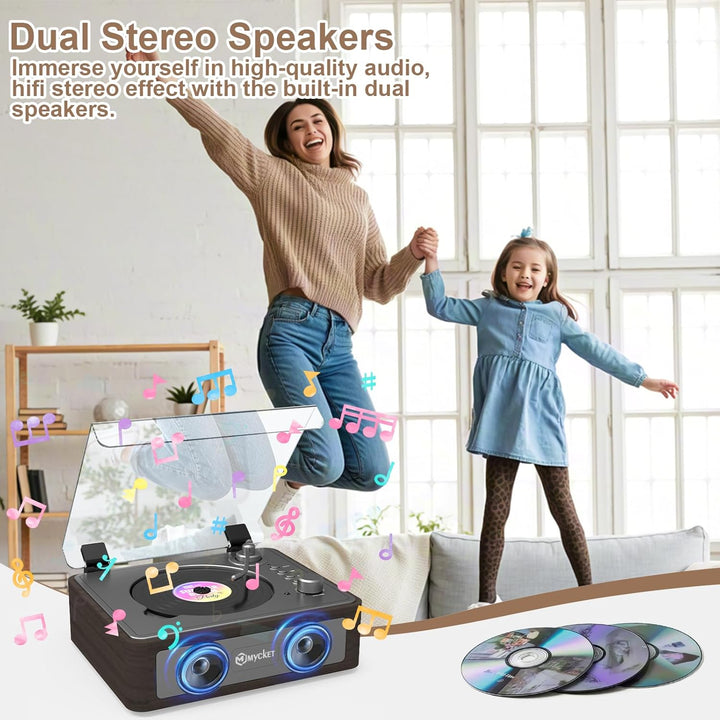 Mycket CD Player Tragbar mit Bluetooth 5.0, CD Musik mit Fernbedienung, HiFi-Dual-Stereo-Lautspreche