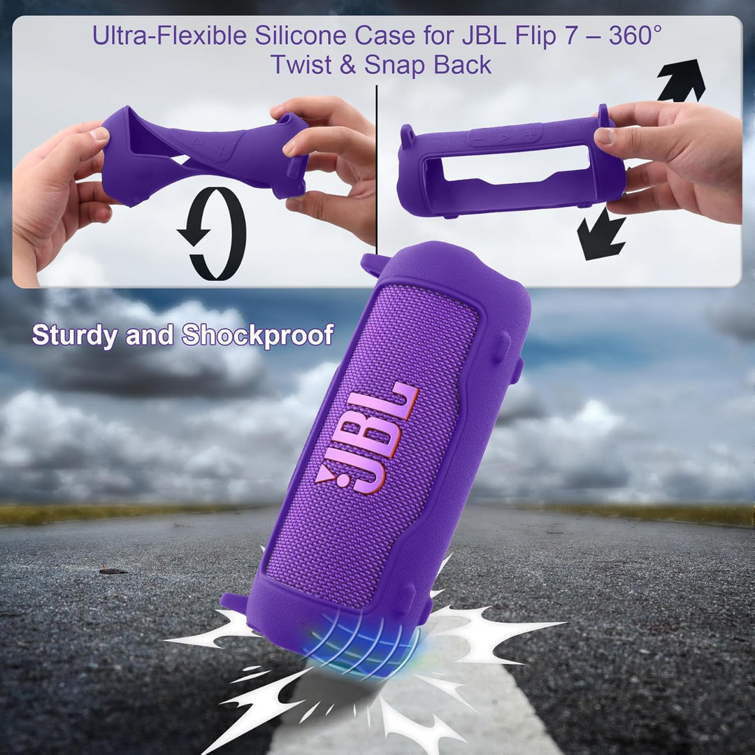Khanka für JBL Flip 7 Silikon-Schutzhülle mit abnehmbarem Schultergurt, stossfeste weiche Hülle für