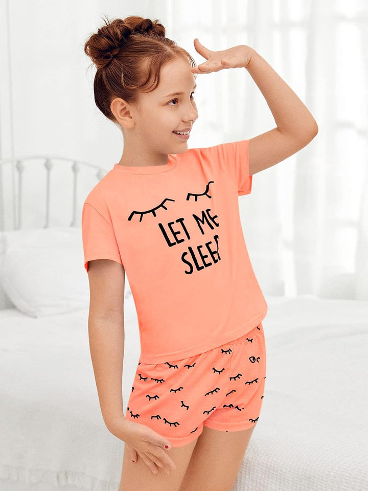Haloumoning Mädchen Schlafanzüge Sommer Niedliche Shorts Set Bequem Kurzarm Cartoon bedrucktes Pyjam