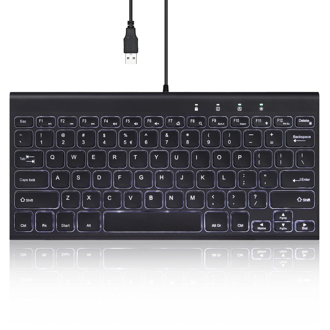 Perixx PERIBOARD-429 Mini-Tastatur mit Hintergrundbeleuchtung, schlankes und leichtes Design, Multim