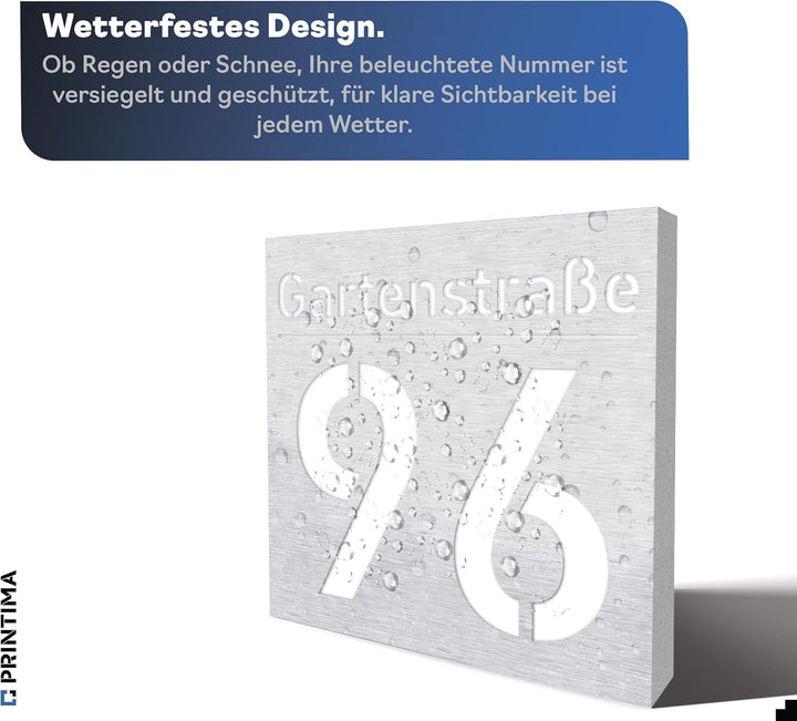 30x30cm Personalisieren Sie Ihre Modern Hausnummer Beleuchtet LED, 230V mit Dämmerungssensor, Hausnu