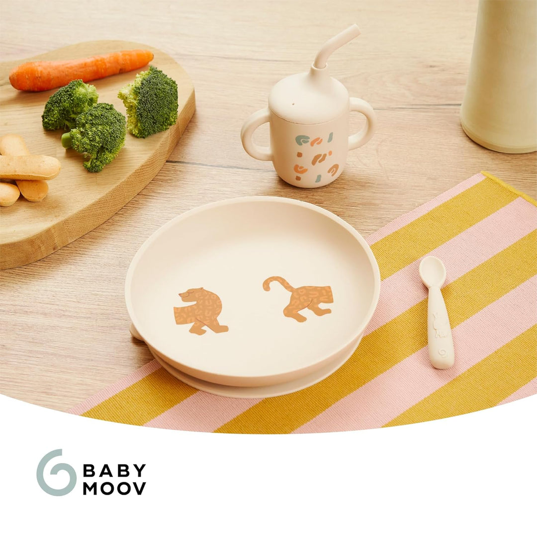 Babymoov Baby Geschirrset Little Roar - ab 9 Monate - 3er Set Silikon, Trinklernbecher, Teller mit S