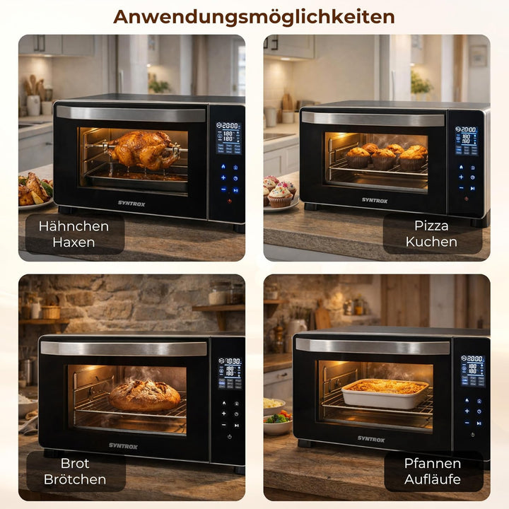 Syntrox Germany 45 Liter Digitaler Edelstahl Mini Stand Backofen mit Umluft und Drehspiess Miniofen