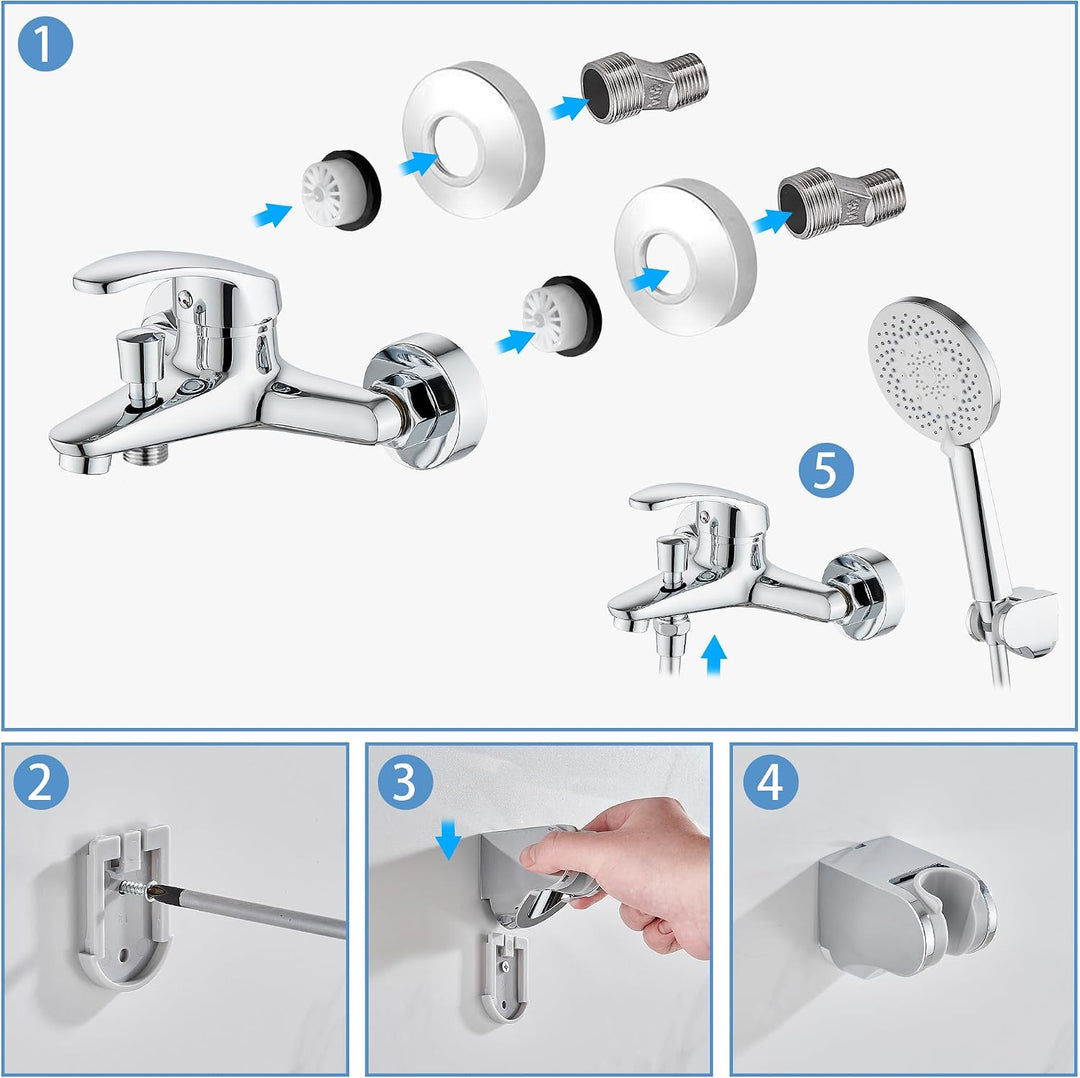 Badewannenarmatur Einhebel mit Handbrause und Duschschlauch Gummi (150cm), Mischbatterie Badewanne m