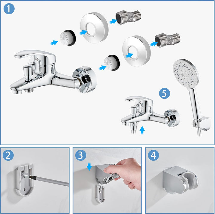 Badewannenarmatur Einhebel mit Handbrause und Duschschlauch Gummi (150cm), Mischbatterie Badewanne m