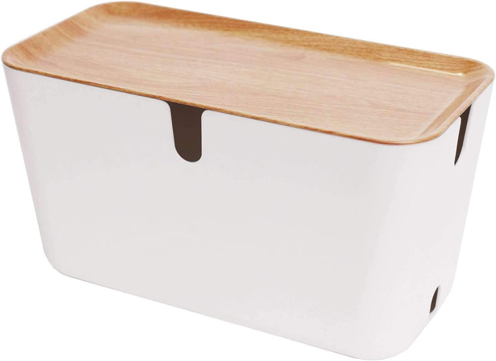 Bosign Kabelbox Hideaway XXL, Kunststoff, weiss, naturbraun, B 46 x T 21,5 x H 24,5 cm, Weiss, Natur