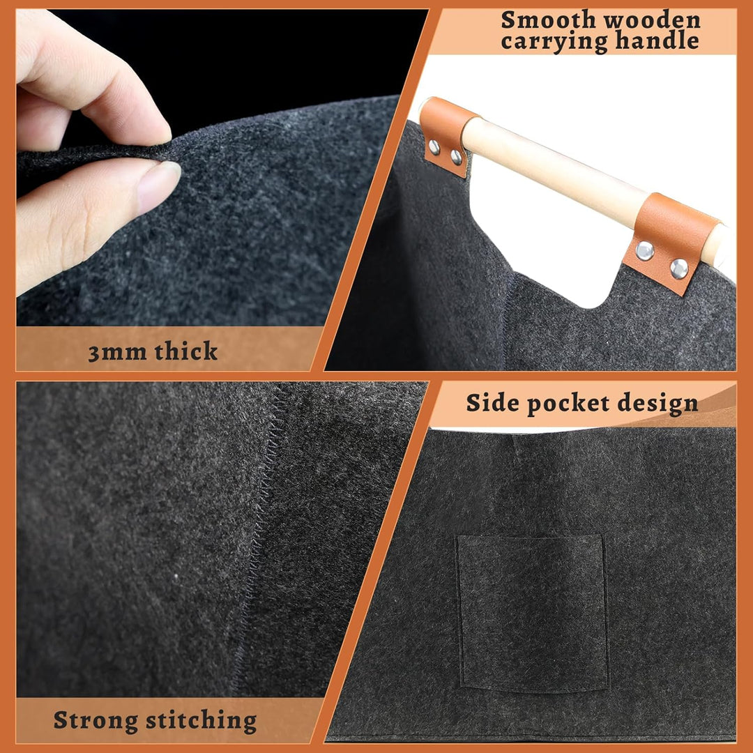 WPPQWP Holzkorb für Kaminholz Gross, Kaminholzkorb Filz XXL(96L, 60x40x40cm), Faltbarer Brennholzkor