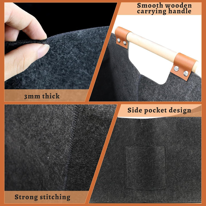 WPPQWP Holzkorb für Kaminholz Gross, Kaminholzkorb Filz XXL(96L, 60x40x40cm), Faltbarer Brennholzkor