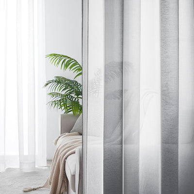 MRTREES Gardinen mit ösen, Voile Vorhänge Wohnzimmer Moderne Vorhang Weiss + Grau halbtransparent ge