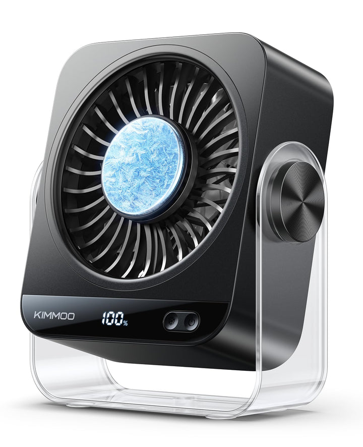 KIMMOO USB-Tischventilator wiederaufladbar, 199 Stufen tragbarer Ventilator mit Eiskühlung &amp; Digital