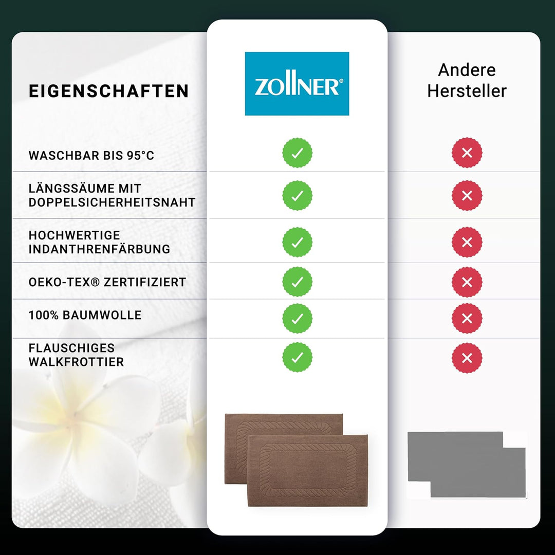 ZOLLNER 2er Set Badematten - weiche und saugstarke Duschvorleger - waschbar bis 95°C - Baumwolle - 5