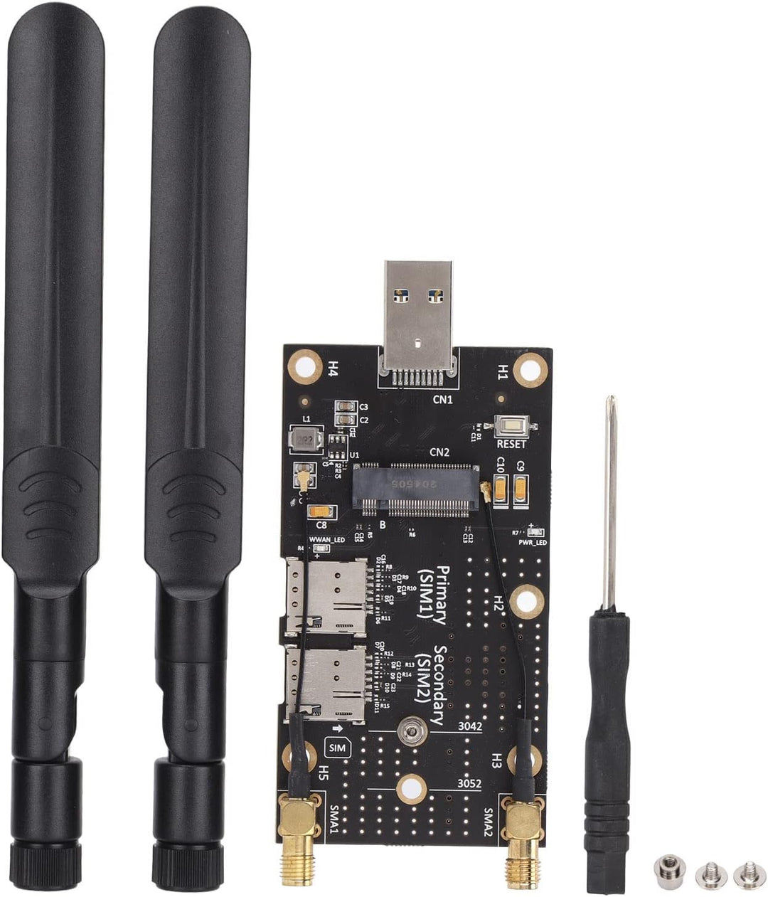 ASHATA NGFF M.2 auf USB3.0 Adapter,Dual-SIM-Kartensteckplatz LTE-Modem mit Antennenschrauben und Sch