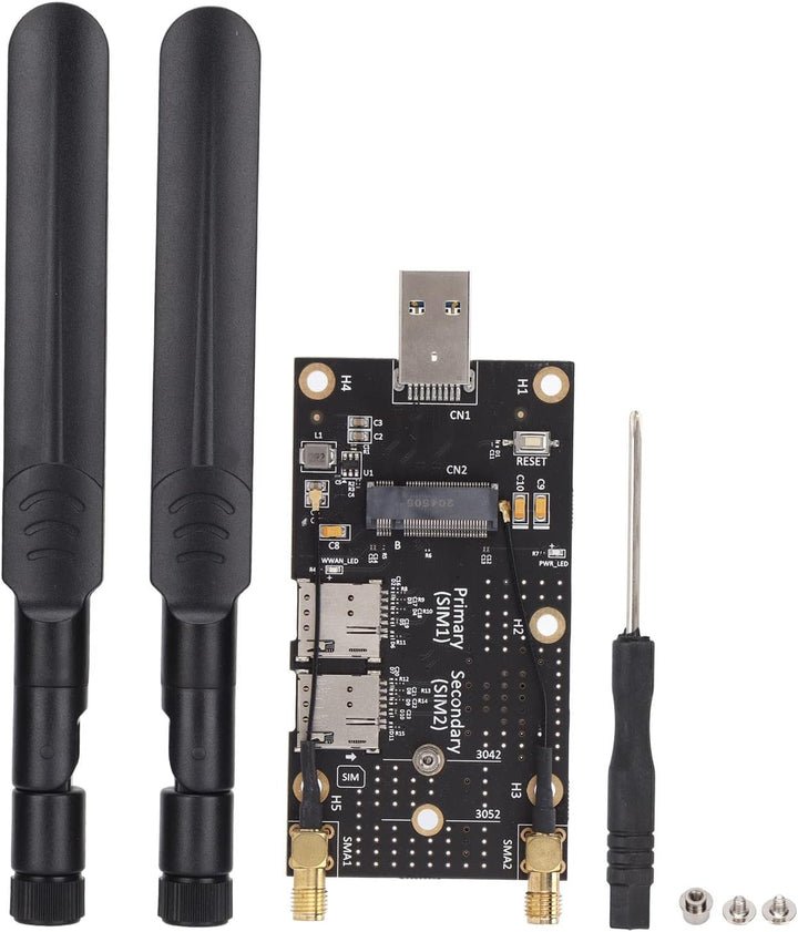 ASHATA NGFF M.2 auf USB3.0 Adapter,Dual-SIM-Kartensteckplatz LTE-Modem mit Antennenschrauben und Sch