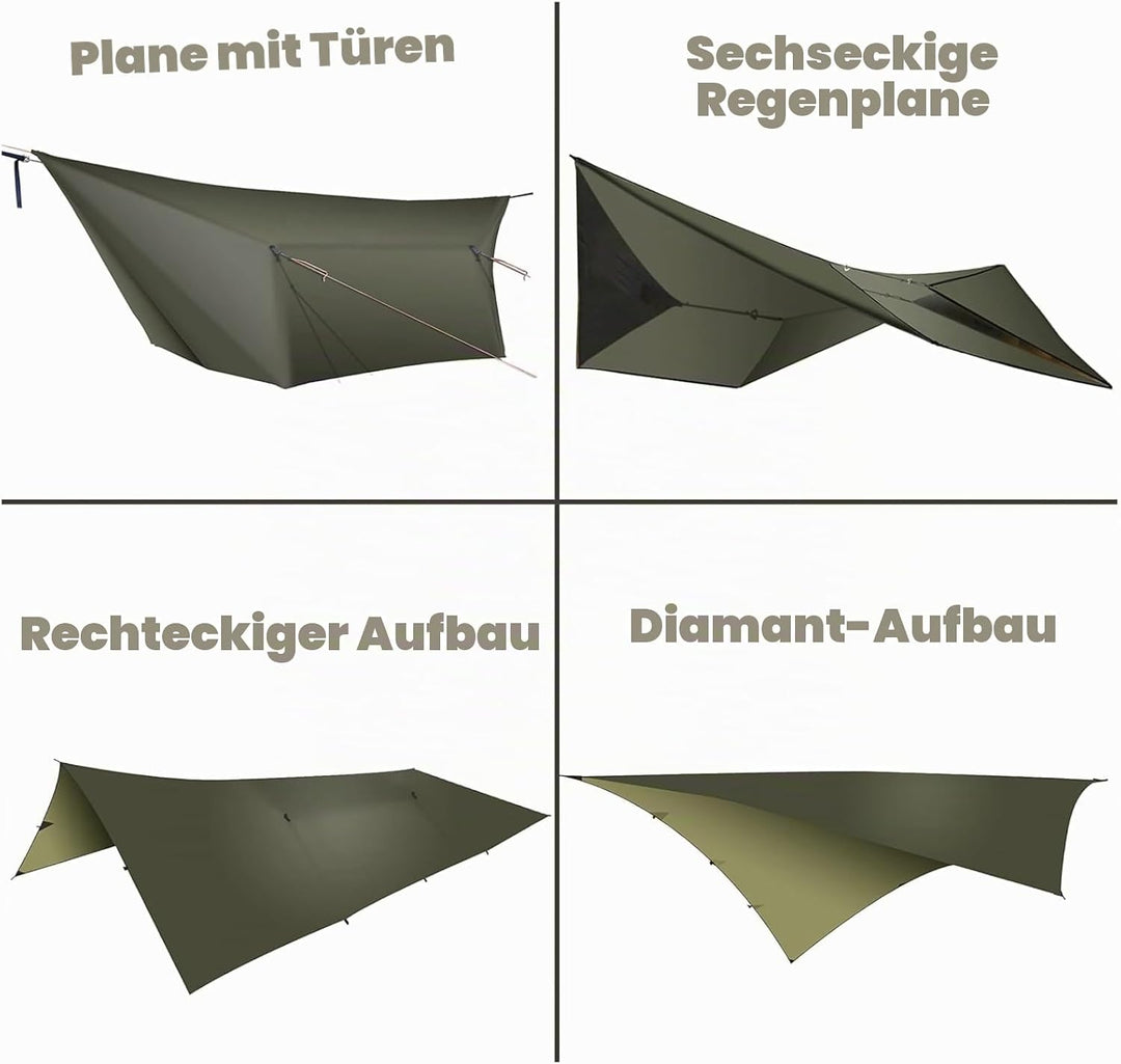 onewind Hängemattenplane, vielseitig, Camping, Regenfliege, Ultraleicht, grosse Abdeckung, Unterstan