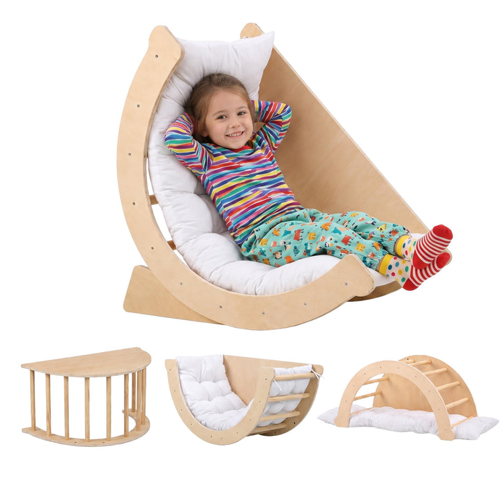 Relaxdays Kletterbogen für Kinder, ab 18 Monaten, Holz, Kissen, 50 kg, HxBxT 44,5 x 80 x 40 cm, Wipp