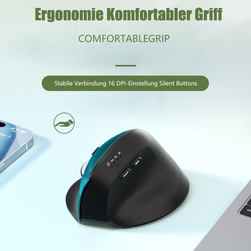Funkmaus Ergonomisch 3 Modi [Bluetooth 5.2, 2.4 G, Kabelgebundene] Wireless Vertikale, Wiederaufladb