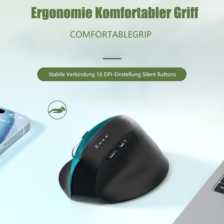 Funkmaus Ergonomisch 3 Modi [Bluetooth 5.2, 2.4 G, Kabelgebundene] Wireless Vertikale, Wiederaufladb