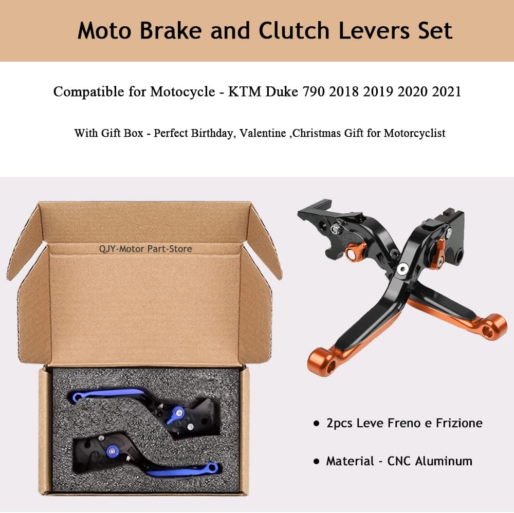 Motorrad Einstellbar Bremskupplungshebel CNC Aluminium für Duke 790 2018 2019-BKBKOROR LS-Schwarz/Or