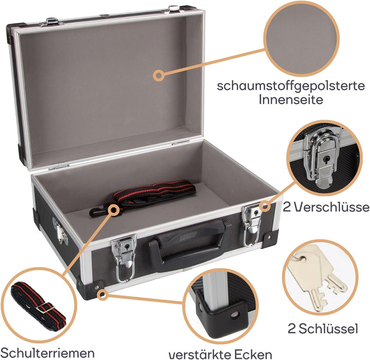 Perel 1821-N Aluminium Werkzeugkoffer, 330 mm x 230 mm x 150 mm Abmessungen, Schwarz