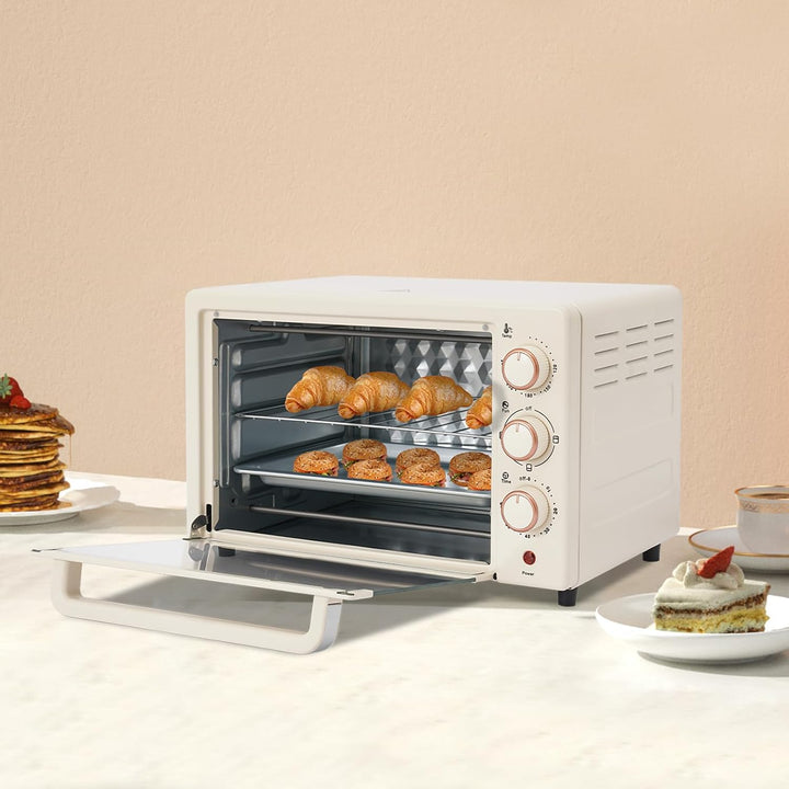 22 L Minibackofen, Klein mini Backofen mit Grillpfanne &amp; Grillrost, Thermostat verstellbar bis 250 °