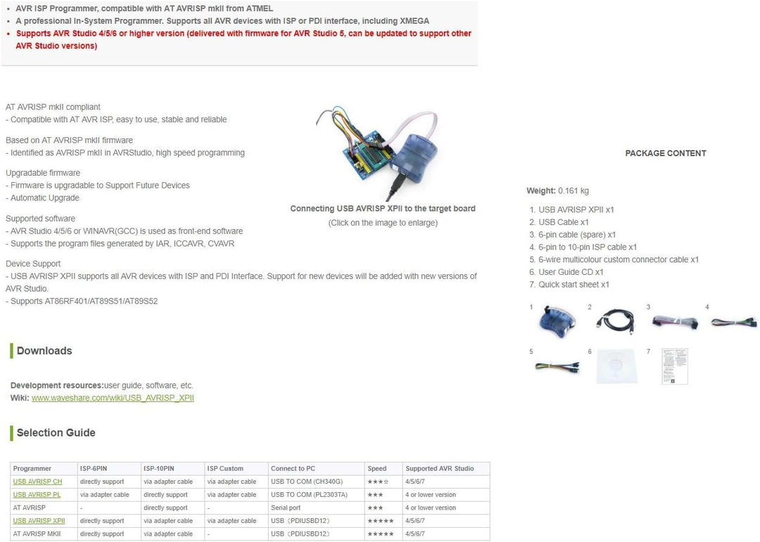 Waveshare ATMEL AVR Programmer USB AVRISP XPII Compatible Atmel at AVR ISP mk2 mkII In-System Progra