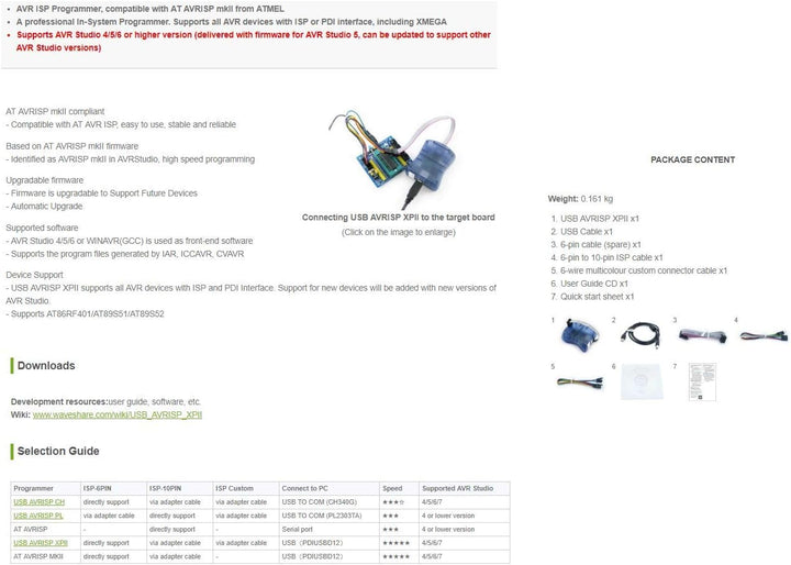 Waveshare ATMEL AVR Programmer USB AVRISP XPII Compatible Atmel at AVR ISP mk2 mkII In-System Progra