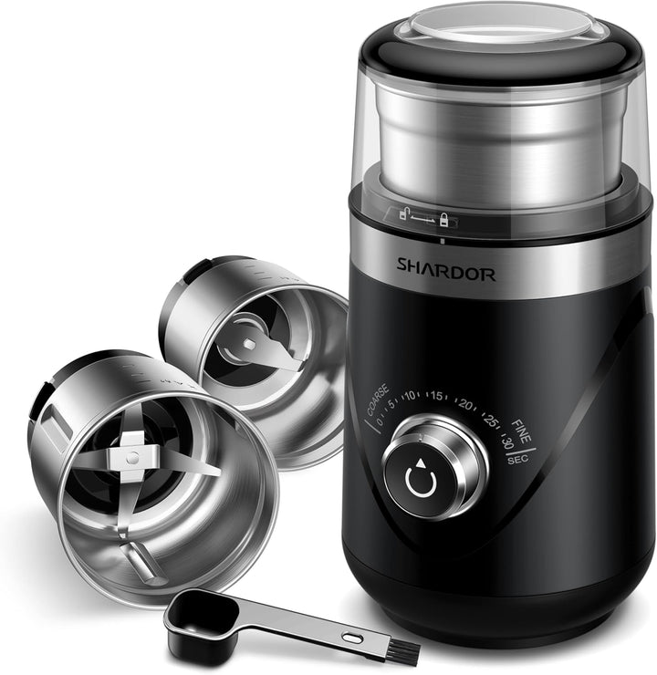 SHARDOR KaffeemüHle Mit 2 Edelstahltassen GewüRzmüHle, Automatischer Timer, GeräUscharmes Mahlen, Ka