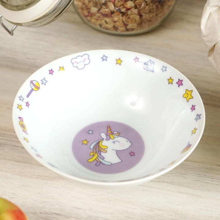 Kinderset Einhorn Doodle 7tlg. mit Gravur (z.B. Namen) personalisiertes Kinderbesteck + Kindergeschi