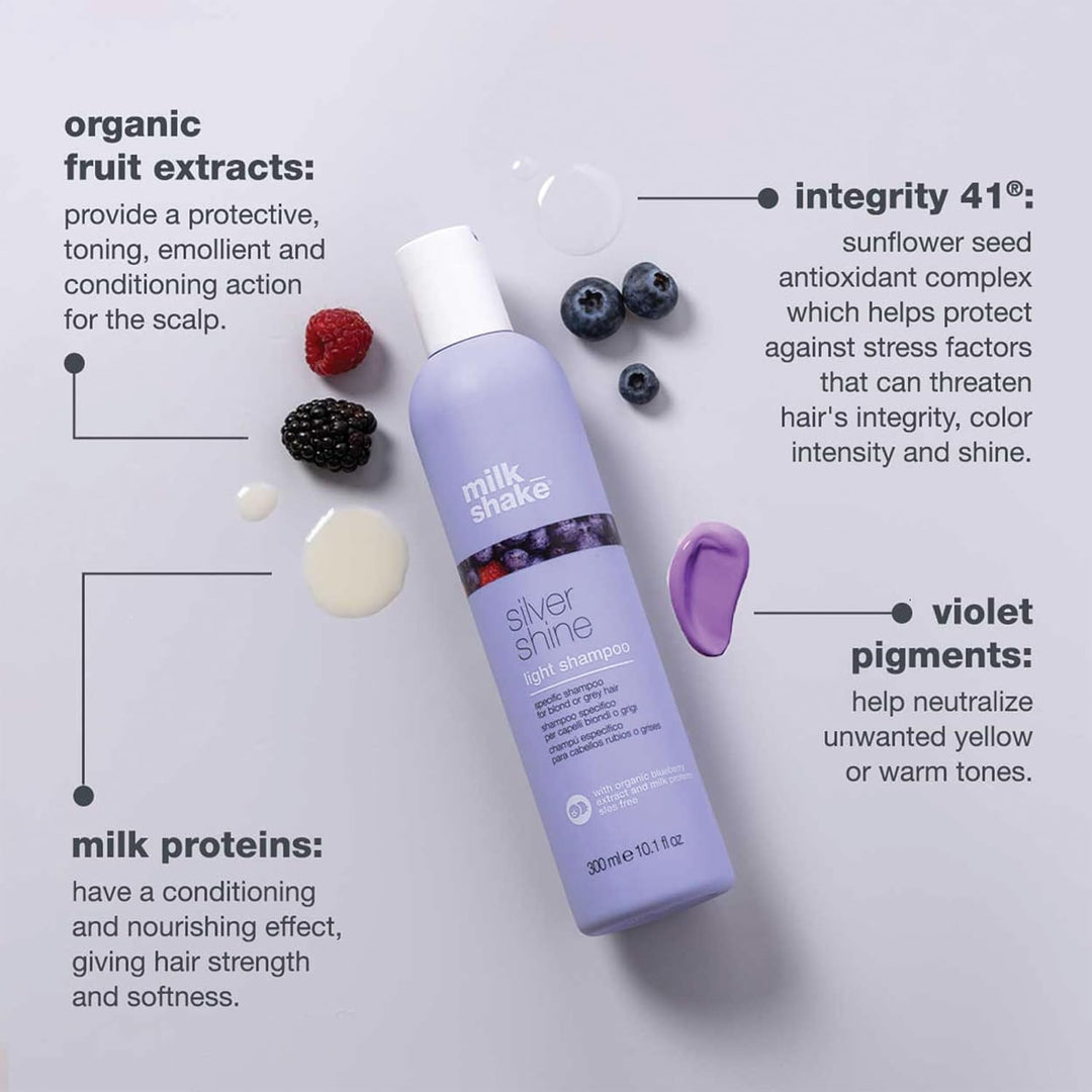 milk_shake Silver Shine Light Shampoo 1000 ml Blueberries and violet pigment 1 l (1er Pack), 1 l (1e
