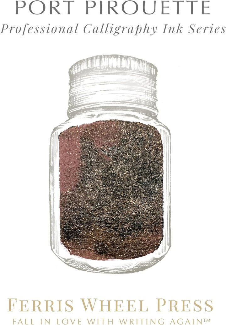 Ferris Wheel Press, Calligraphy Ink, Deep burgundy with gold shimmer, 28ml