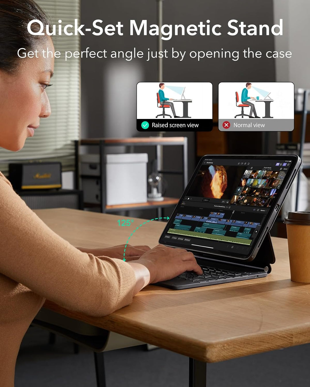 ESR iPad Pro 13 Zoll (M4, 2024) Hülle mit Tastatur, Tastaturhülle mit Einzustellendem Magnetständer,