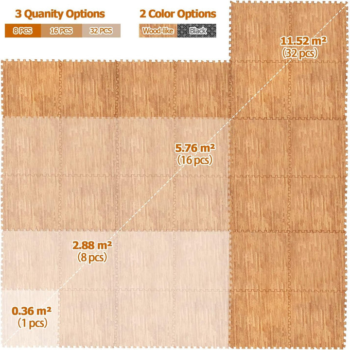 CCLIFE Bodenschutzmatte Fitness Fitnessgerät Sport Unterlegmatte 60x60cm 16 Stück Holz, 60x60cm 16 S
