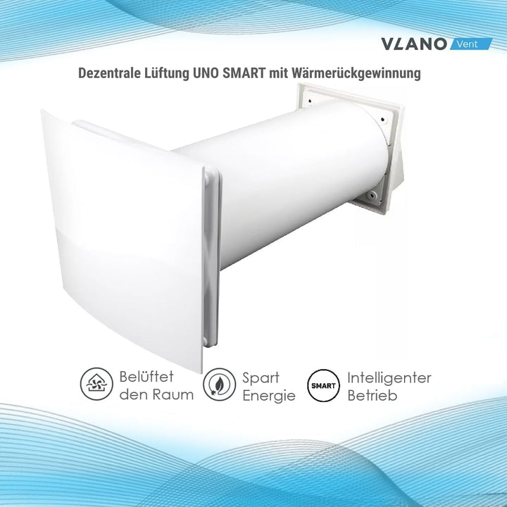 Vlano Dezentrale Wohnraumlüftung mit Wärmerückgewinnung, 125 mm, mit Fernbedienung, Temperatursensor