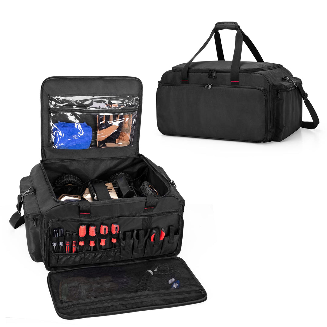 DSLEAF RC Aufbewahrungstasche für 1/8 oder 1/10 Auto, schützende RC Tragetasche mit Mehreren Taschen