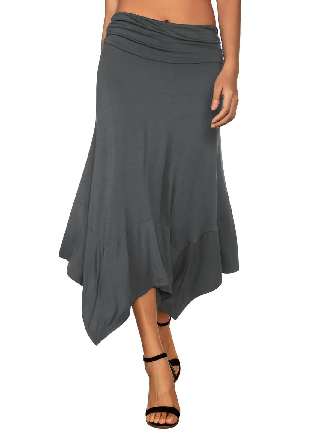 DJT Damen Elastisch Plissierte Taille Elegant Rock A-Linie Faltenrock Midi Rock mit Taschentuch Saum
