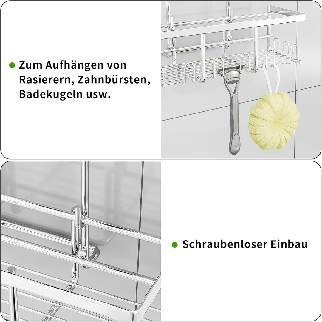 RUIHANDA Doppelte Duschablage Ohne Bohren [Zusätzlicher Stauraum] - Duschablage Zum Hängen zur Monta